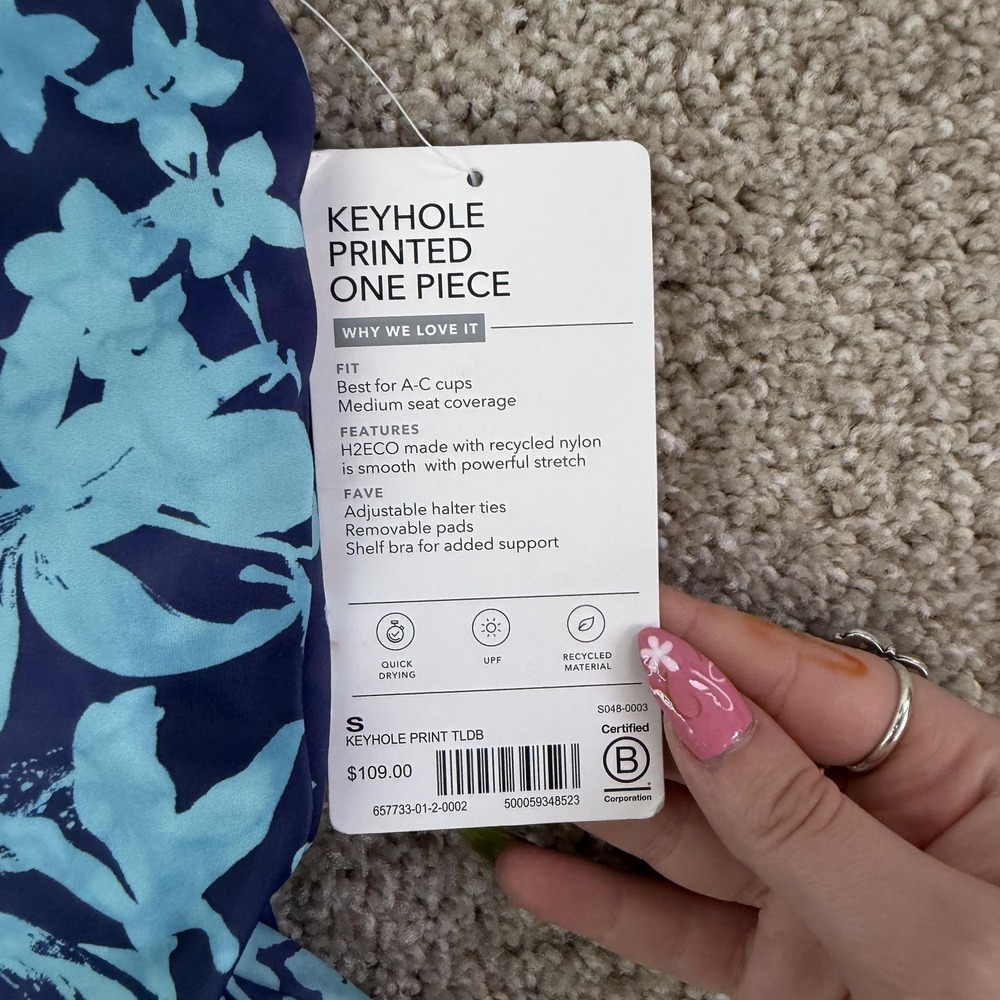 Athleta Swimsuit Womens Small Blue Floral Keyhole One Piece Halter Back UPF - Picture 3 of 10